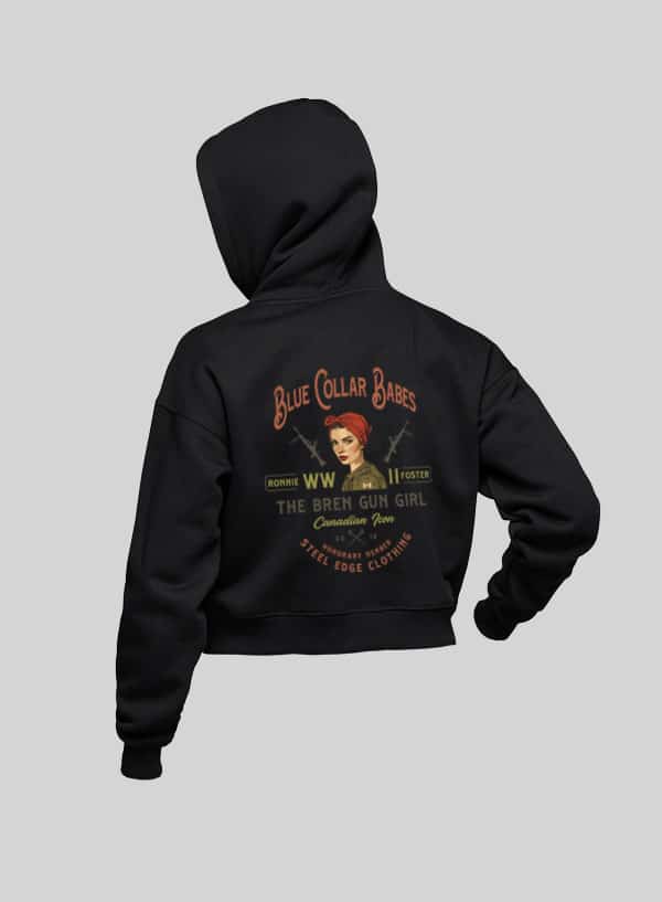 Blue Collar Babes- Bren Gun Girl Crop Hoodie Steel Edge