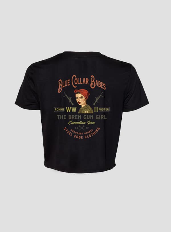Blue Collar Babes- Bren Gun Girl Crop T-shirt Steel Edge