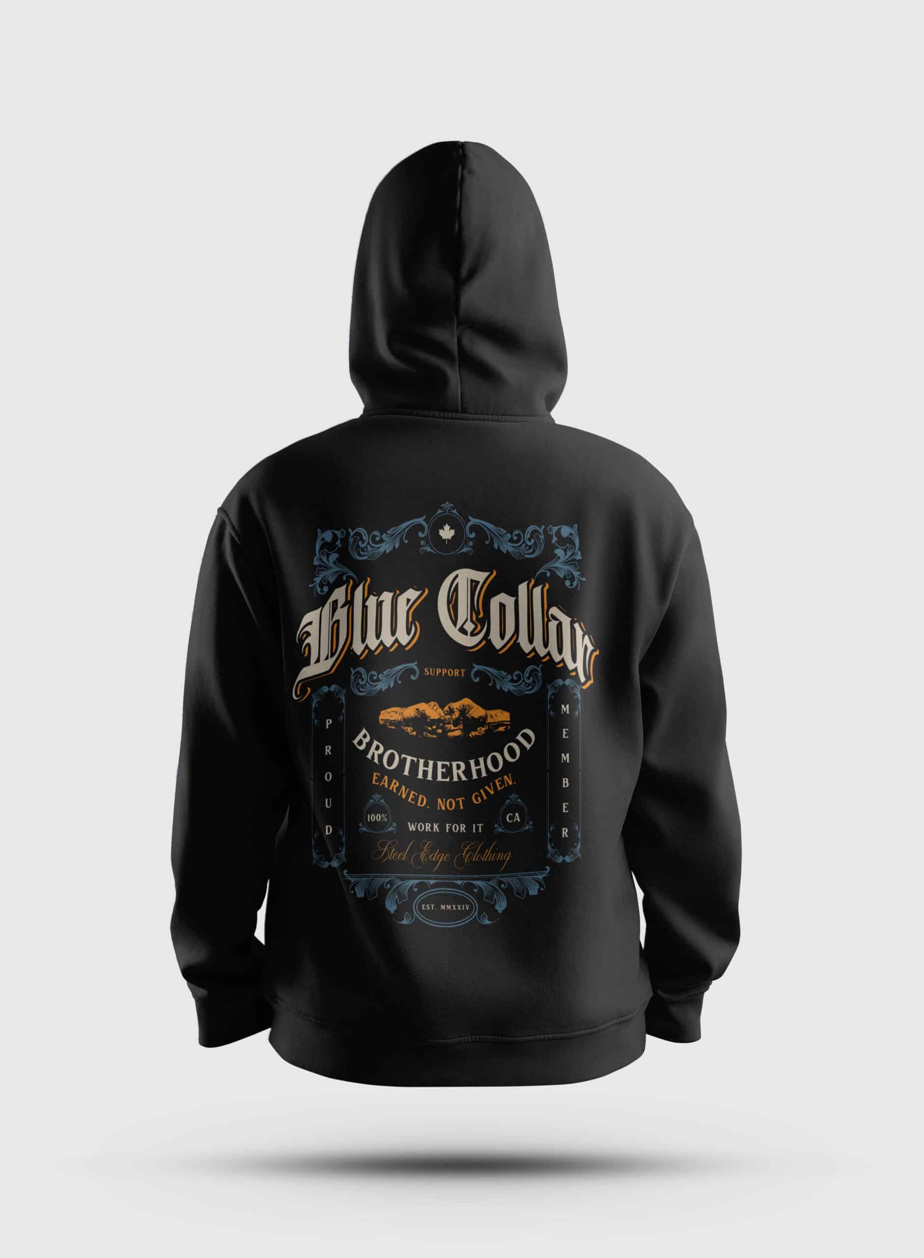 Blue Collar Brotherhood Vintage Label Hoodie Steel Edge