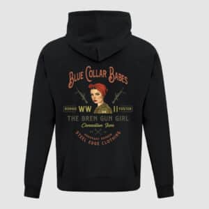 Blue Collar Babes- Bren Gun Girl hoodie Steel Edge