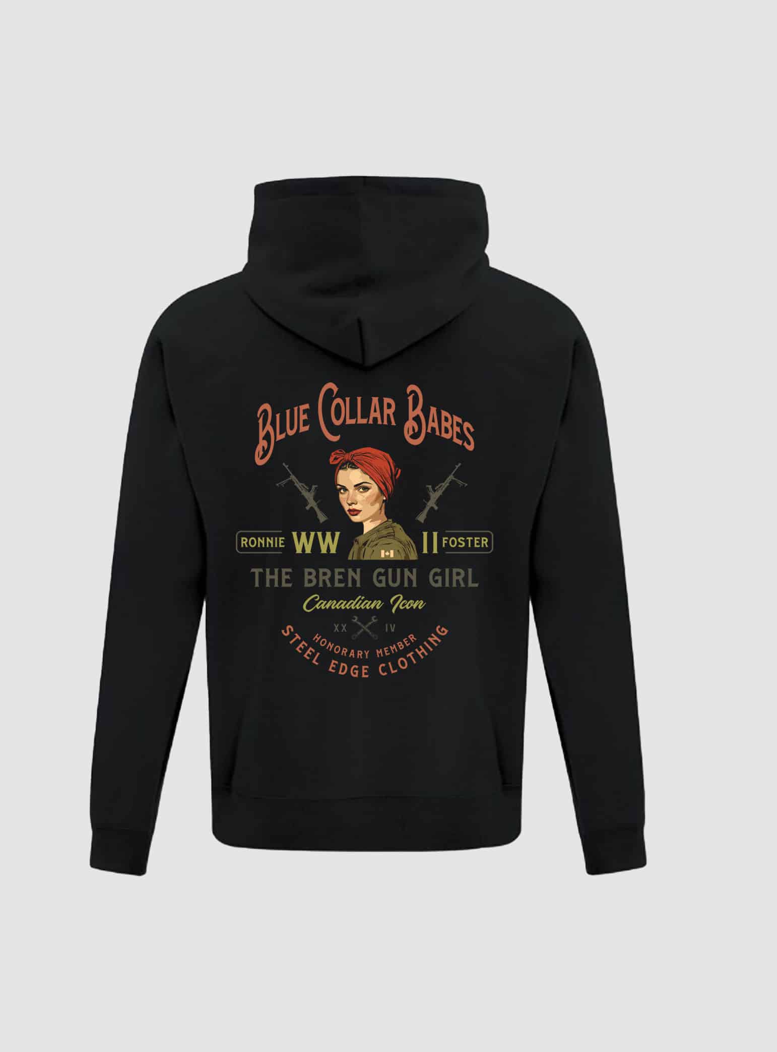 Blue Collar Babes- Bren Gun Girl hoodie Steel Edge