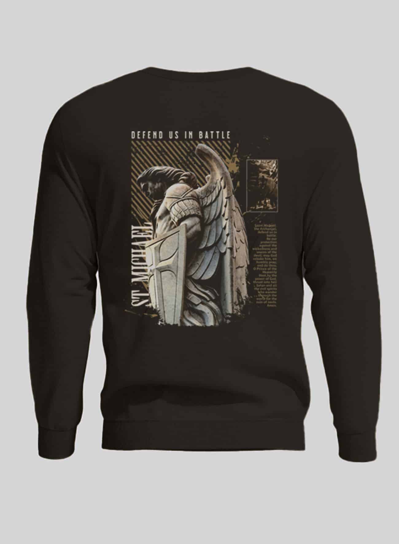 St. Michael Defend Us Crewneck Sweater - Steel Edge