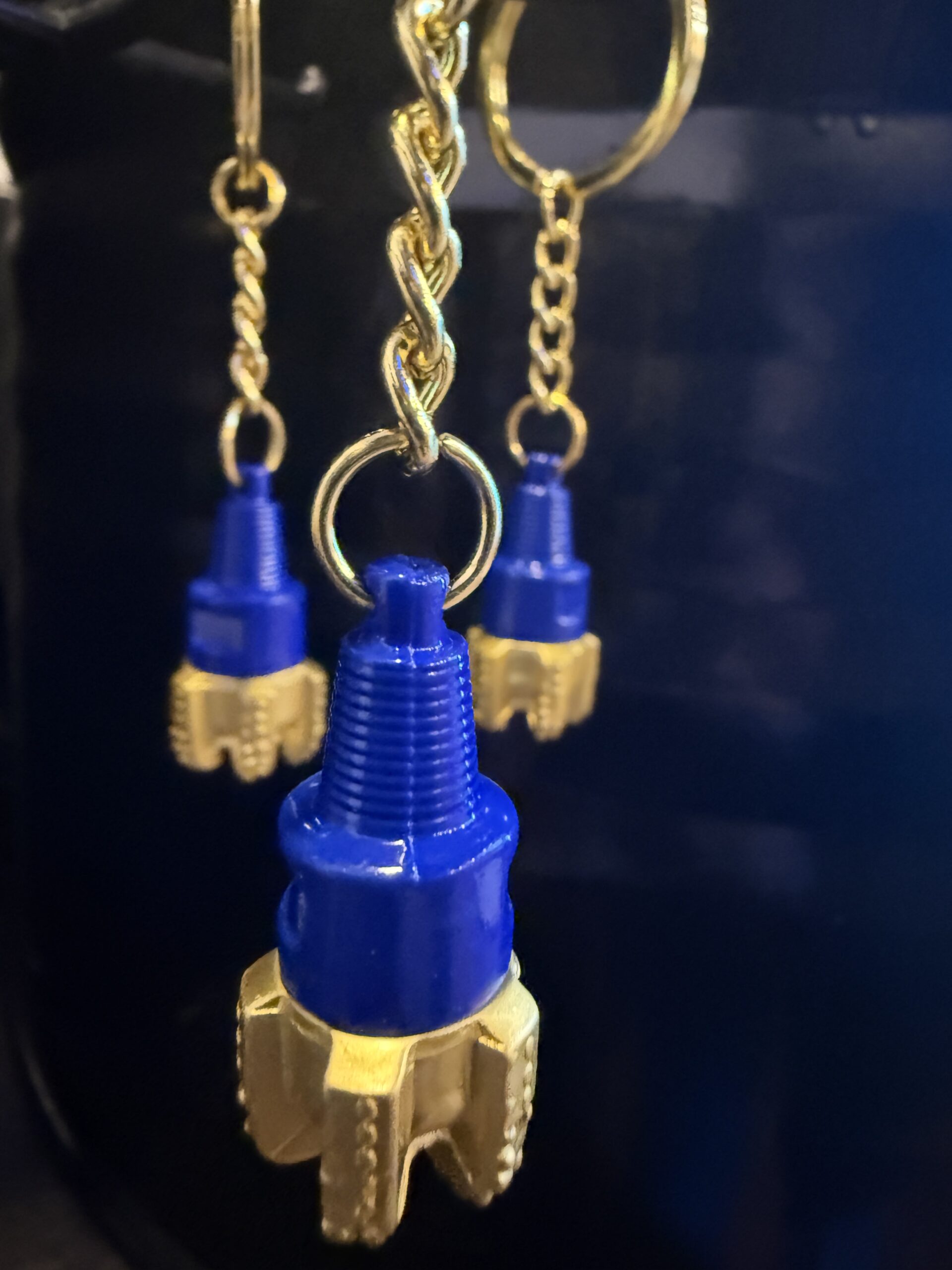 Gold Blue Drill Bit Keychain Steel Edge